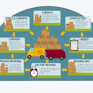 Infographic detailing a timeline for scheduling moving services during rental transitions.