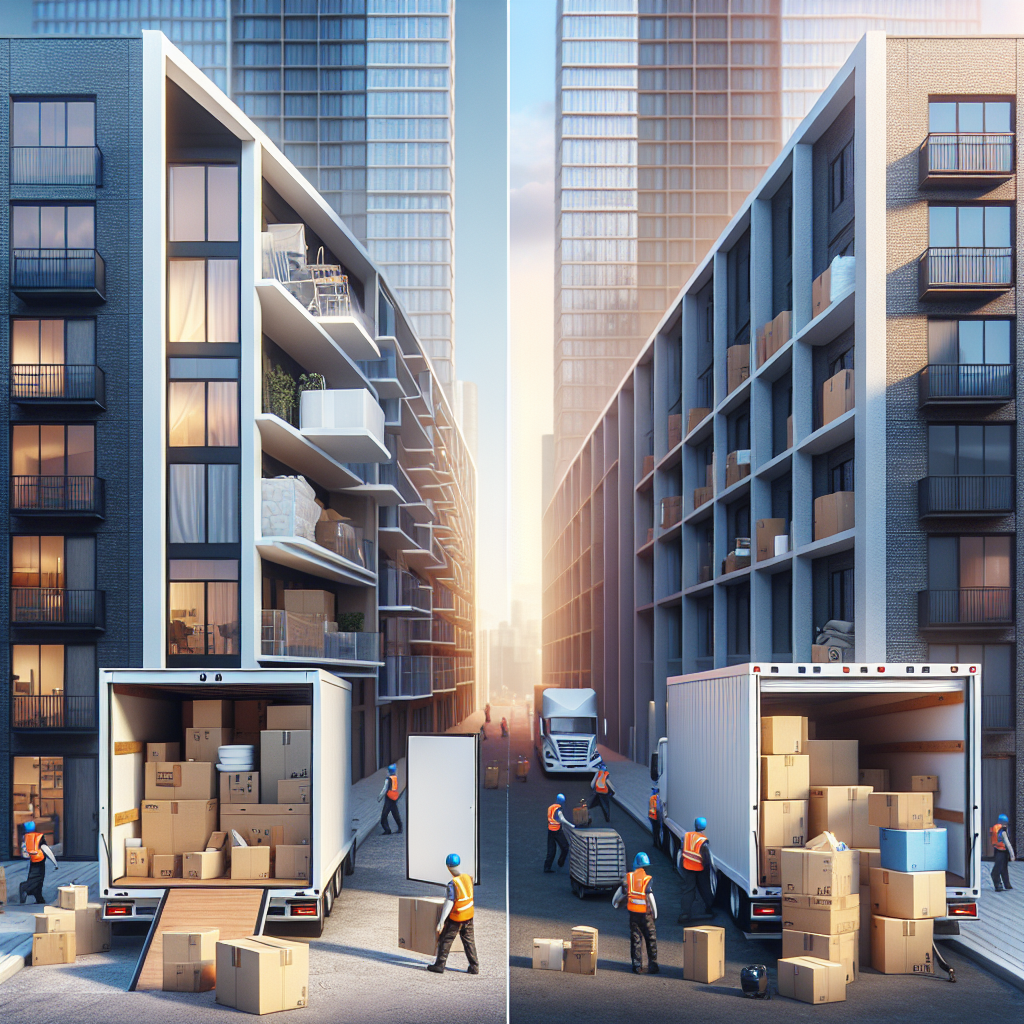Side-by-side comparison of pod storage and traditional storage units with moving trucks and workers.